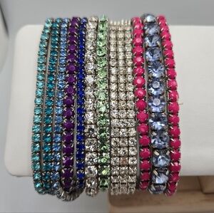 Set of 11 Colorful Rhinestone Stretch Tennis Bracelets Crystal Stack